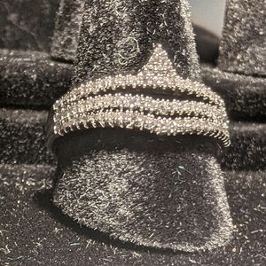 CZ encrusted silvertone retro art deco style costume‎ cocktail ring